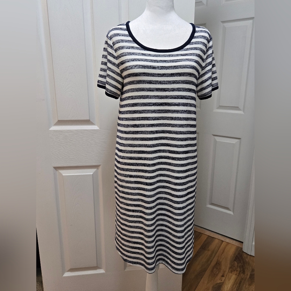 Market & Spruce Striped Heathered Navy & White Women's Knit Tee Dress, Size M